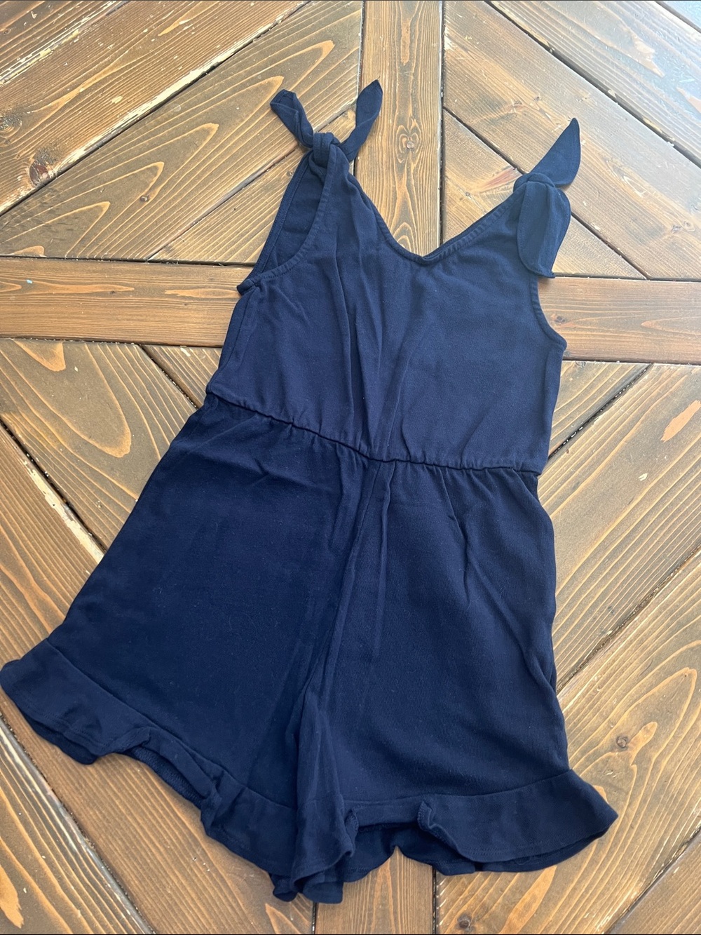 GB girls Navy Tie-Shoulder Ruffle Romper